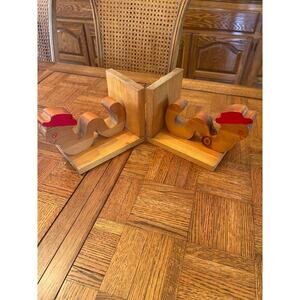 Vintage handcrafted wooden inchworm bookends